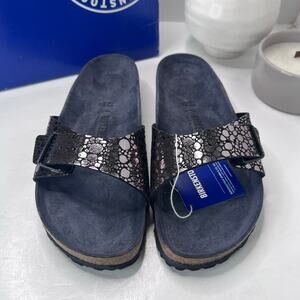 Birkenstock Madrid BS Birko Flur Sandal Metallic Stone Black Men 10/EU 43 NWB